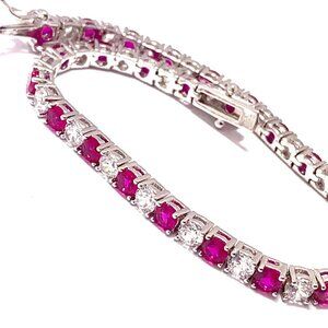 18k Gold Overlay 11.50ctw Ruby & Diamonique Tennis Bracelet and Heart Necklace